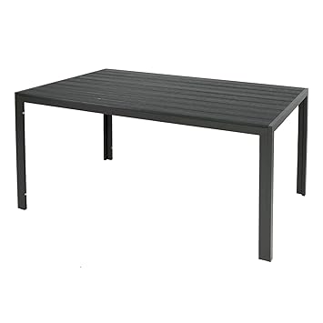 FineHome Großer Aluminium Gartentisch anthrazit Esstisch pflegeleicht Gartenmöbel Tisch Polywood Holzimitat wetterfest 180x90