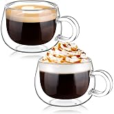 glastal German Quality 4 Oz Double Wall Glass Espresso Coffee Cups 2 Pack | Borosilicate Glass, 120 ml (full capacity) Double Wall Glass Espresso Cups, Small Coffee Shot Tea Cups with Handle