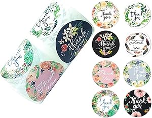 2 Inch Round Floral Thank You Stickers with 8 Colors, Classy Retro Sticker for Bags, Boxes, Tissue, Canning, Ideal for Crafters & Online Sales, 500 Labels Per Roll