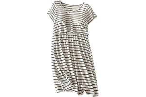 Qiribati Women's Maternity Nursing Nightdress Stripe Hospital Gown Nightie Breastfeeding Dress