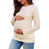 Chuanqi Womens Maternity Shirt Fall Long Sleeve Crew Neck T-Shirts Pregnancy Clothes Side Ruched Tunic Tops