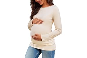 Chuanqi Womens Maternity Shirt Fall Long Sleeve Crew Neck T-Shirts Pregnancy Clothes Side Ruched Tunic Tops