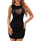 DRESSQUEEN Women 2026 Sexy Summer Bodycon Ruched Party Club Mini Dress Sleeveless Cutout Tight Date Night Tank Short Dresses