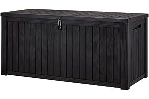Homguava 160 Gallon Outdoor Storage Box, Waterproof Resin Deck Box, Large Capacity Deck Box Bench, Lockable Outdoor Storage Container for Patio Furniture, Garden Tools, Swimming Equipment, (Black)