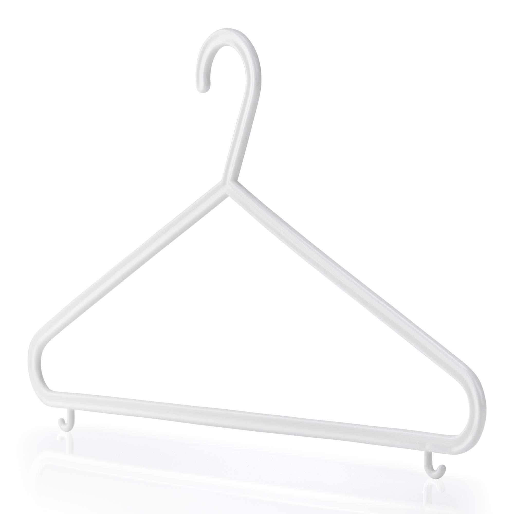 HANGERWORLD 10 Pack White Plastic Coat Hangers - 36cm for Hanging Adult Clothes, No Shoulder Bumps with Loops for Skirts and Trousers