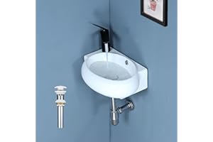 bathivy 17" x 11.4" Wall Mount Sink with Pop Up Drain & Installation Kit, Wall Hung Bathroom Corner Sink, Small Sinks for Tin