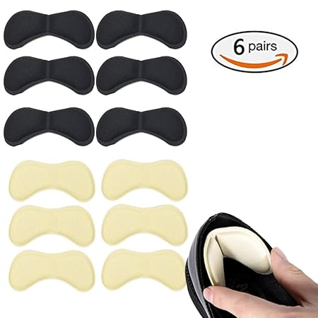 6 Paar Schwamm Fersenpolster, Fußpflege Fersenkissen, Ferse Schuheinlagen, Selbstklebend, Komfort (Schwarz & Fleischfarbig)