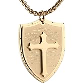 HZMAN Shield Armor of God Ephesians 6:16-17, Faith Cross Stainless Steel Pendant Necklace