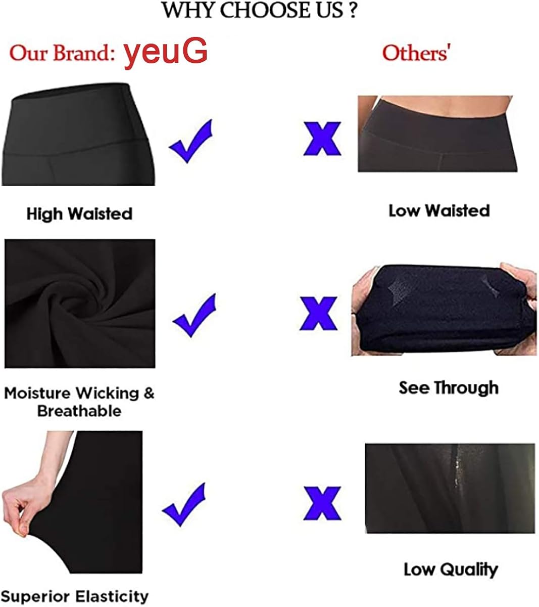 yeuG Black Leggings for Women Non See Through-High Waist Leggings Tummy Control Pants: Clothing