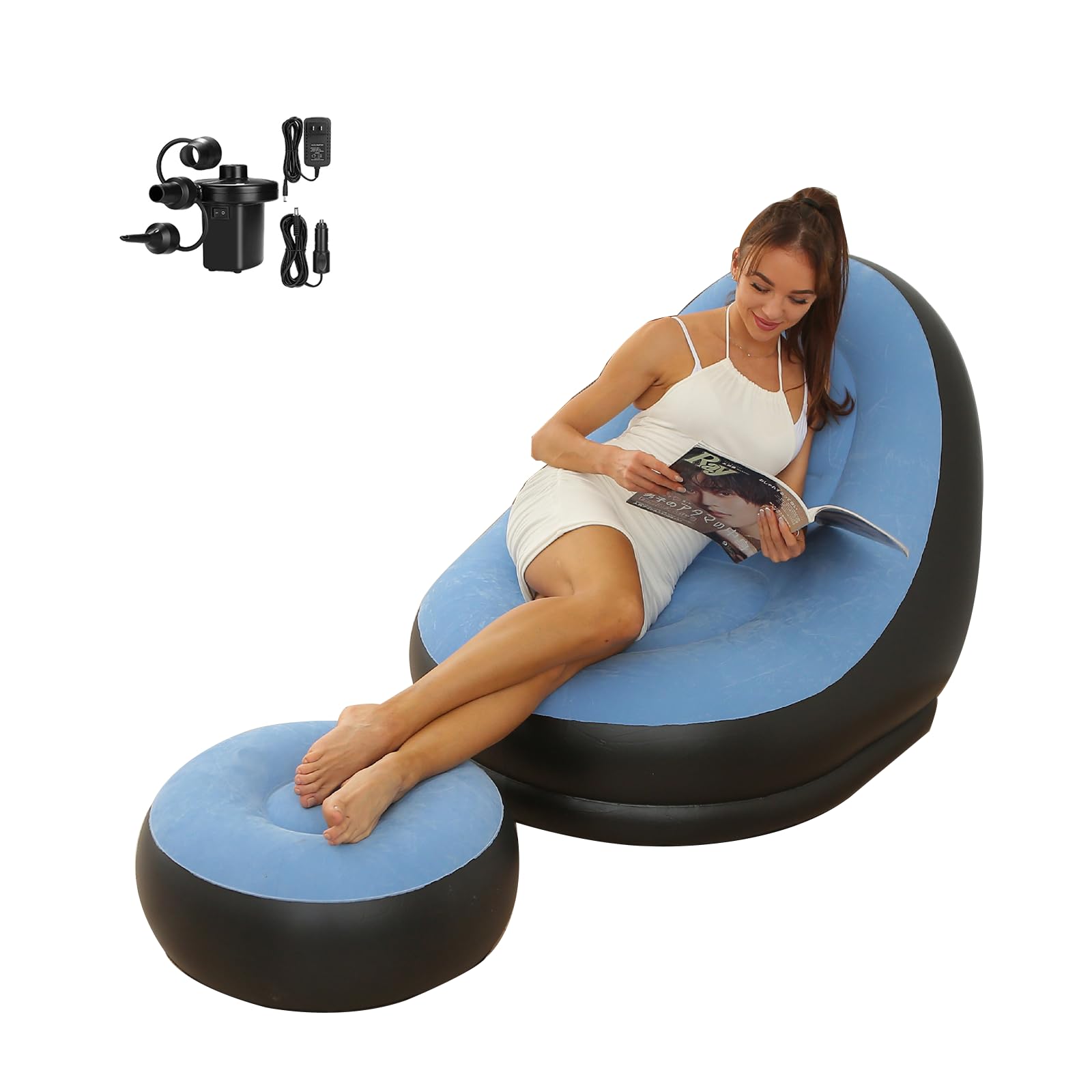 Photo 1 of (see notes) STARBRILLIANT Inflatable Deck Chair with Air Pump, Lounger Sofa for Indoor Living Room Bedroom, Outdoor Travel Camping Picnic Beach Chaise Lounges…