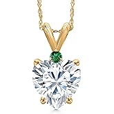 Gem Stone King 14K Yellow Gold White Moissanite and Green Nano Emerald Pendant Necklace for Women | 1.83 Cttw | Gemstone Birthstone | Heart Shape 8MM | With 18 Inch Chain