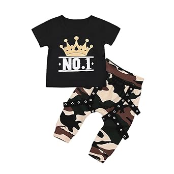 Hirolan Kleinkind Baby Jogginganzug Junge Brief T-Shirt Oberteile + Camouflage Kurze Hose Outfits Strampelhöschen Bekleidungs
