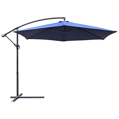 Greesum Offset Umbrella 10FT Cantilever Patio Hanging Umbrella Outdoor Market Umbrella with Crank and Cross Base (Dark Blue)