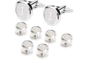 Dannyshi Mens Cufflinks and Studs Tuxedo Shirts Business Wedding Initials Alphabet A-Z Gift Set