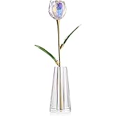 RONG KRISTO Crystal Tulip Collectible Figurines Glass Flower with Vase Artificial Flowers Home Decor Gift for Women Mom （Colorful）