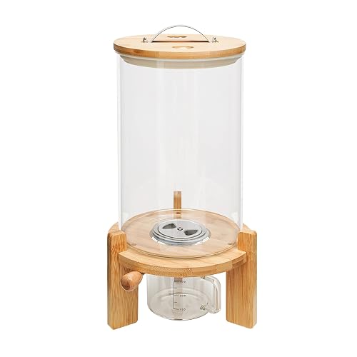 Zetiydrraq 7.5L Glass Rice Dispenser with Bamboo Stand & Airtight Valve ...