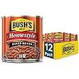 BUSH'S BEST 16 oz Canned Homestyle Baked Beans, Source of Plant Based Protein and Fiber, Low Fat, Gluten Free, (Pack of 12)