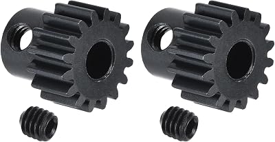 sourcing map 2Pcs 32P Hardened Pinion Gear 5mm Shaft 16 Tooth Carbon Steel RC