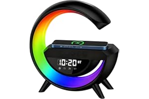 GENERIC Saker G-Shaped LED Wireless Charging Speaker,Bedside Companion: Fast Wireless Charger, Bluetooth 5.2 Speaker, Digital Clock, Mood Light, and FM Radio Alarm (Black)