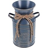 Cabilock Vintage Galvanized Metal Milk Pot Vase with Handles Rustic Flower Bucket for Dried Flowers Succulents Home Decor 7.5 Inch