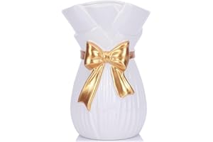 Bow Vase for Home Decor,7.8 Inch Cute Bow Ceramic Vase with Bowknot Design,Large Opening Floral for Fresh/Dried/Faux Flowers,