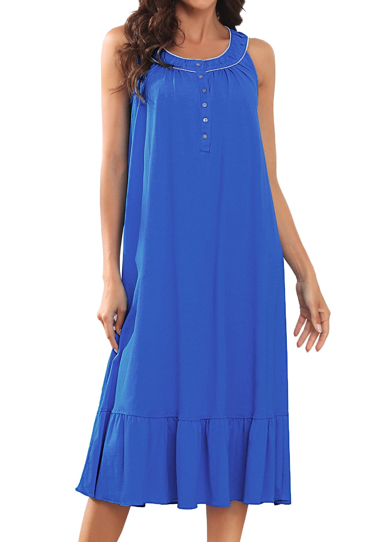 SAFERIDO 2025 spring fashion bamboo cotton blue long-sleeved loose strap nightgown New soft and skin-friendly women's loungewear
