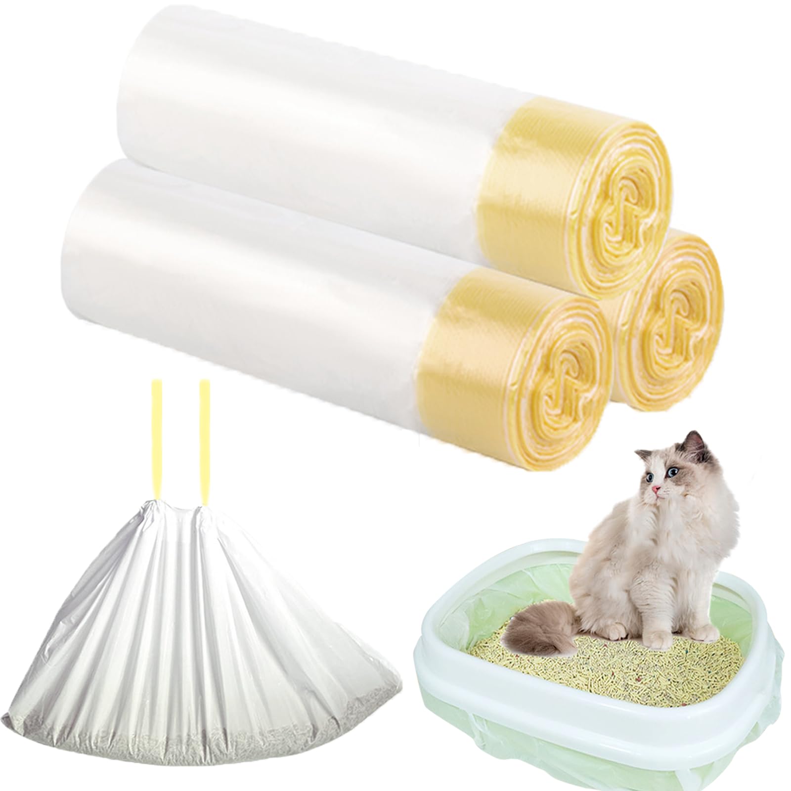 CIOKIT 30Pcs Cat Litter Tray Liners - Cat Litter liners with Drawstring Scratch Resistant and Leak Proof Cat Litter Bags Heavy Duty Liner Bags for Medium Pet Cat Litter Box Liners(45X79CM)