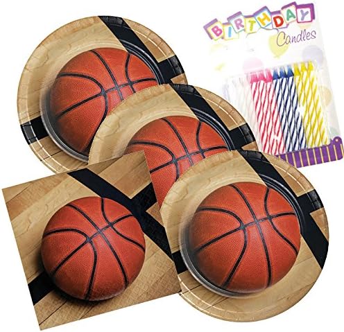 Sports Fanatic Basketball Theme Plates and Napkins Serves 16 With Birthday Candles