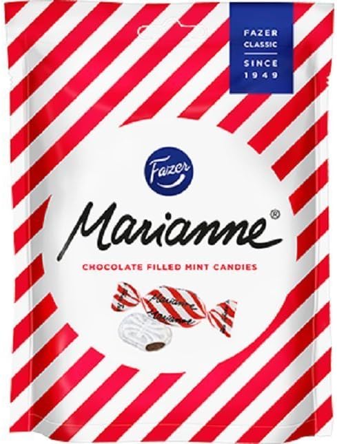Fazer Marianne Red - Original - Finnish - Milk Chocolate Filled Mint Candies - Sweets - New Design - Bag 220g