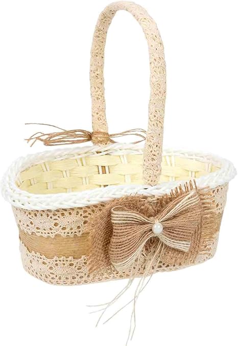 Elegante Cesta Artesanal Para Arras Petalos O Anillos De Boda Con Puntilla Complementos Regalos Originales Detalles De Bodas Comuniones Bautizos Cc Amazon Es Hogar