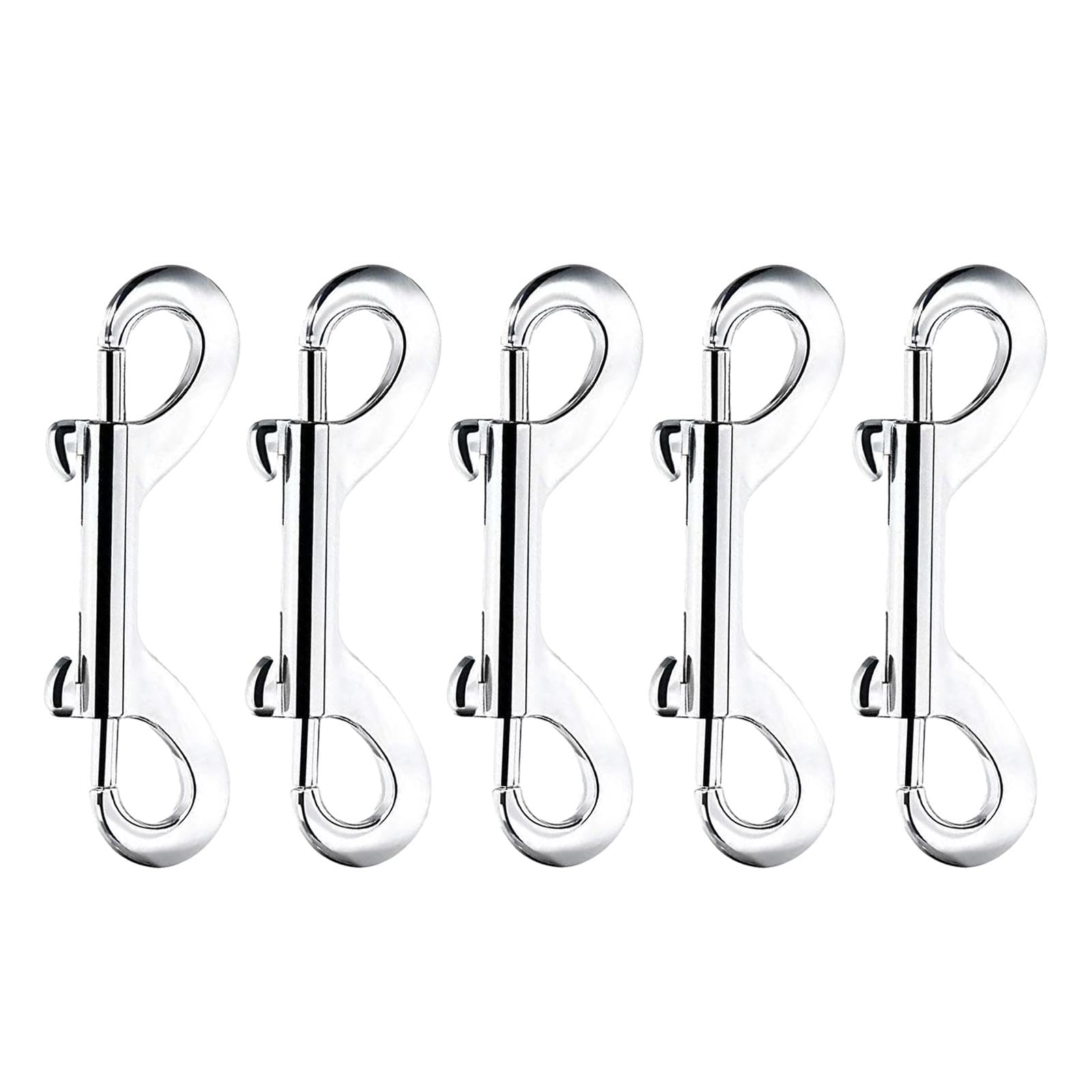 FDKJOK Pack of 5 Double Ended Bolt Snap Hook Zinc Alloy Spring Hook Nickel Plated Metal Clips Trigger Chain Clips Multipurpose Hardware Buckle for Dog Leash Key Chain Pet Feed Buckets(Silver)