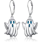 Halloween Ghost Earrings for Women Sterling Silver Spooky Lever Back Dangle Drop Earring Halloween Jewelry