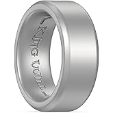 King Will Men's Silicone Wedding Bands, 8mm Wide 2.2mm Thick Comfort Fit with Unique Inner Groove Design, Rubber Engagement Rings for Daily Wear and Activities - Metallic Silver, Size 7-13
