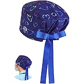 Valentine's Blue Heart Euro Scrub Caps Women and Men with Buttons, Euro Style Adjustable Medical Hat, Perfect for Surgical or Daily Use