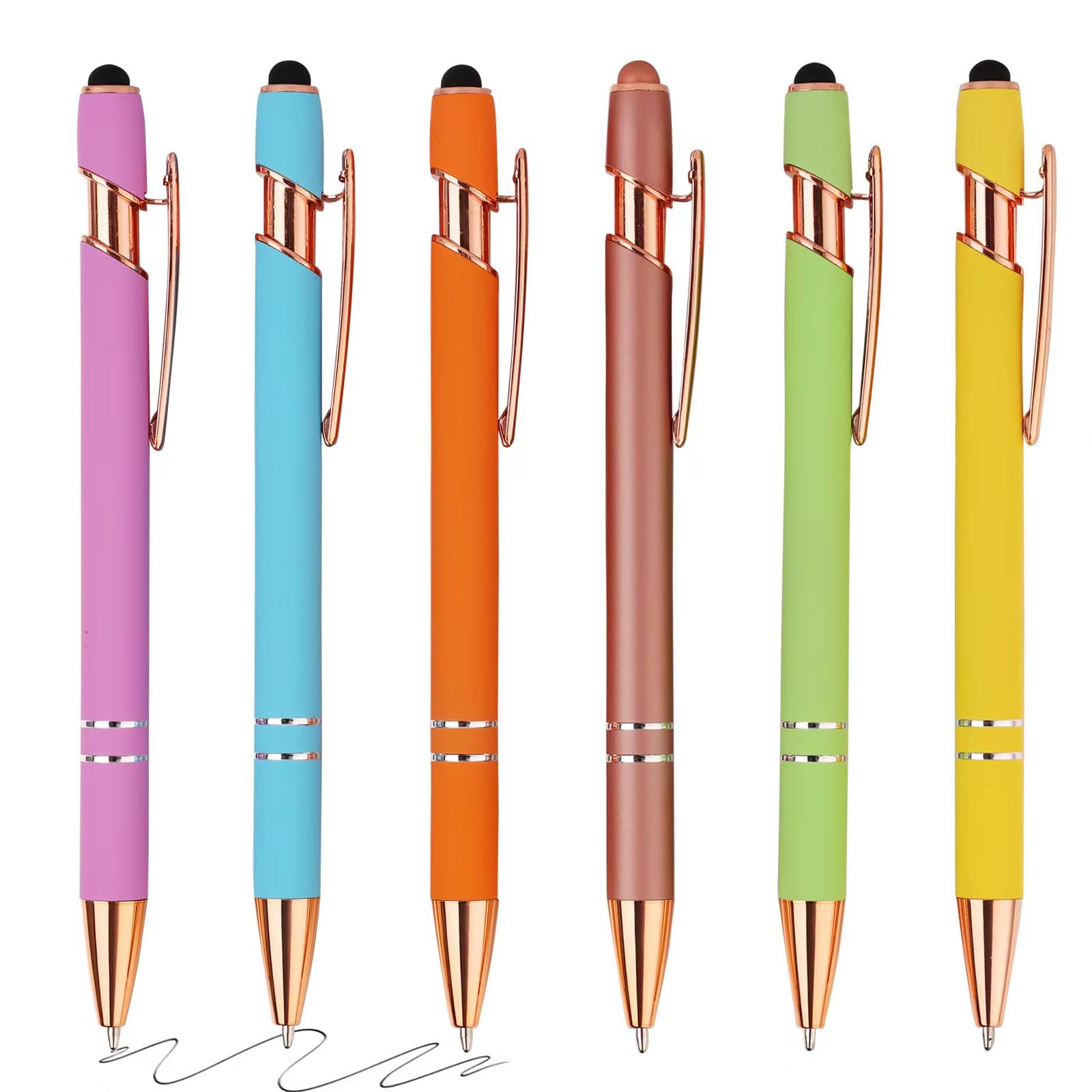 6 PCS 2 in 1 Stylus Ballpoint Pens,Pen with Stylus Tips, 1.0 mm Black Ink Metal Pens Stylus Pen for Touch Screens (6 Colors-2)