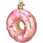 Old World Christmas Pink Frosted Donut Glass Blown Ornament for Christmas Tree, Handcrafted Holiday Decoration, Dessert - Donut Collection