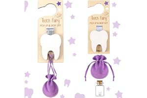 DoubleFill Tooth Fairy Holder Bag Hanger with Money Slot Keepsake Bottle Velvet Pouch Tooth Fairy Box Encourage Gift for Lost Teeth Boy Girl Milk(Classic,Purple)