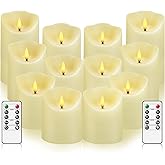 kakoya Flameless LED Candles Battery Operated with Remote and Timer,Flickering Electric Fake Plastic Pillar Candles Set of 12(D3 x H 3" 4" 5") Ivory