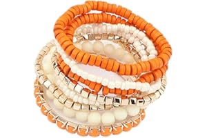 LUREME Bohemian Beads Cube Multi Strand Stretch Stackable Bangle Bracelet Set (bl003172)