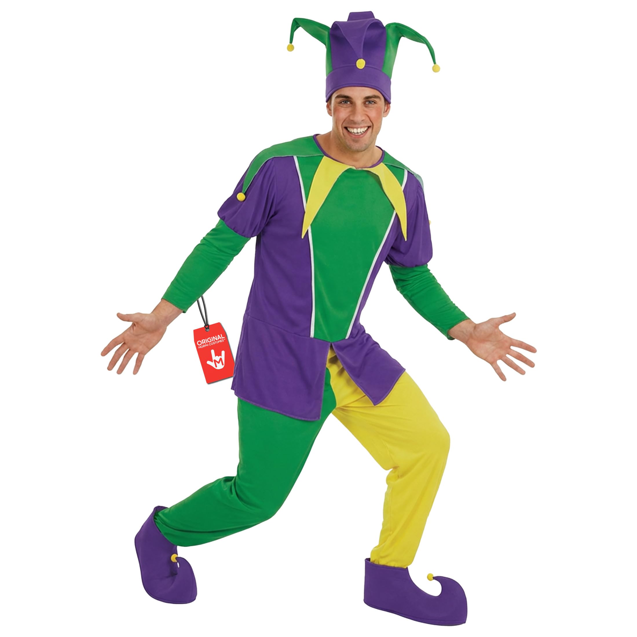 Fun Shack Adults Jester Costume Mens Carnival Jolly Clown Fancy Dress Outfit , Jester, XL