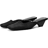 Fuazuzu Satin Mid-Low Heels Muller Sandals for Women, Closed Square Toe Kitten Heels Slip On Mules for Wedding Party Dance Dressy Casual Summer Pumps,Black 9