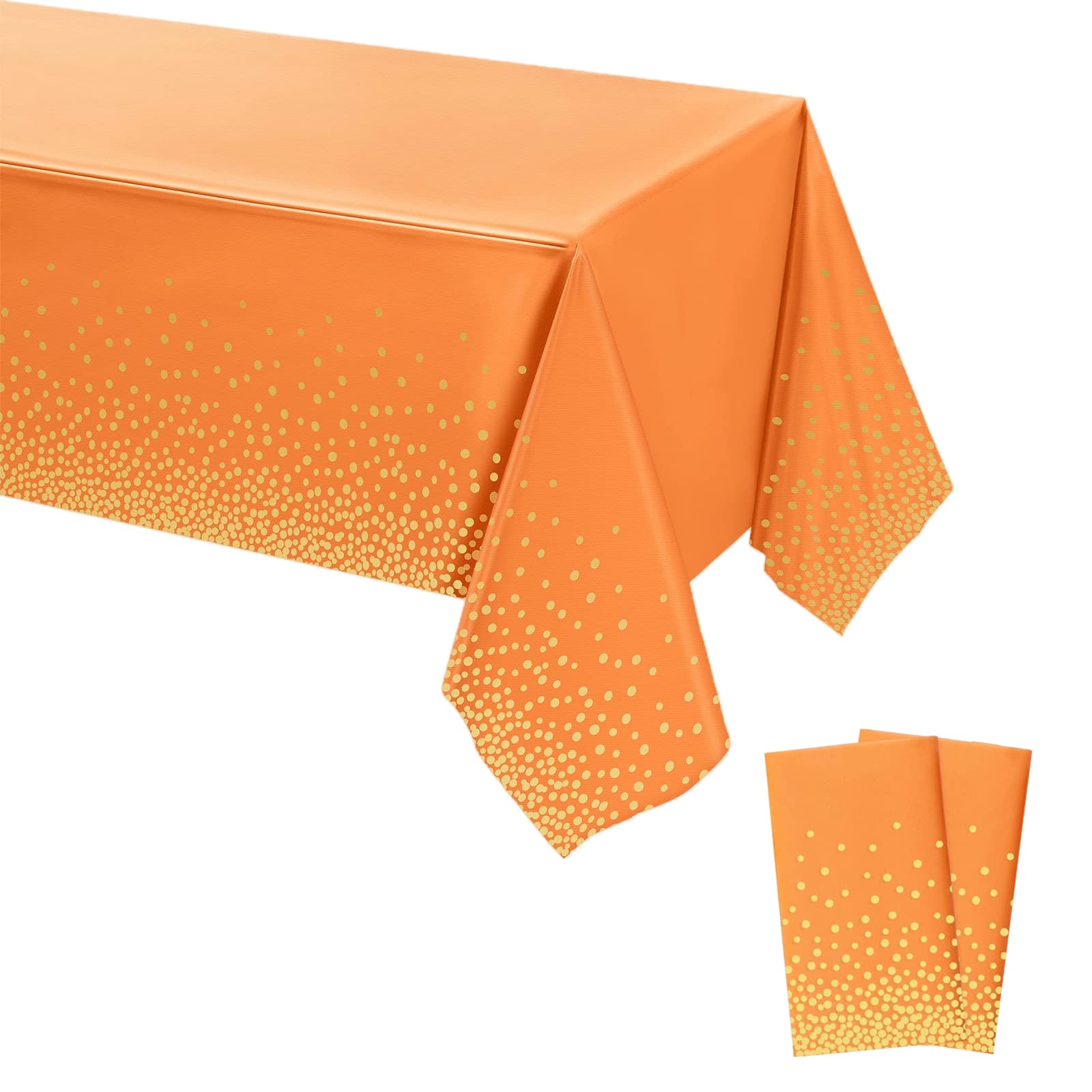 2Pcs Orange Gold Dotted Confetti Halloween Party Table Cloth,54 * 108 inch Large Plastic Waterproof Table Cover Rectangular Tablecloth for Halloween,Thanksgiving,Autumn,Party Decoration — image 1