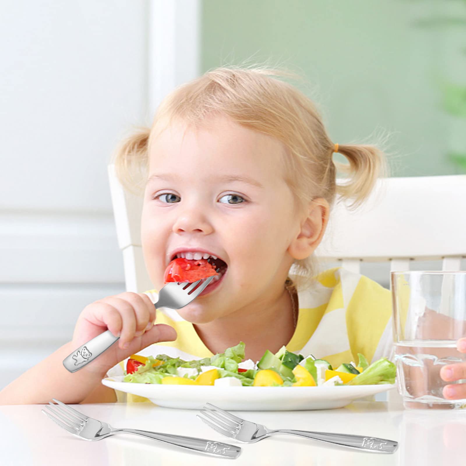Pimoys 9-Piece Toddler Silverware Set - Stainless Steel Kids Forks & Spoons, Dishwasher Safe