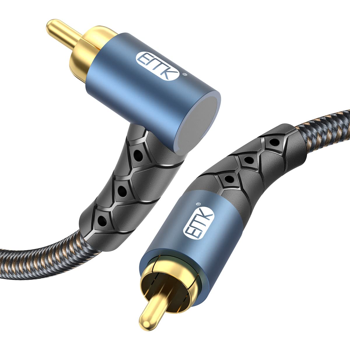 EMK Right Angle Subwoofer Cable RCA Cable Digital Coaxial Audio Cables 24k gold-plated Plug Male to 90 Degree COAXIAL SPDIF Cords for Smart-TV, Speaker, AMP, Soundbar (3 Meters)
