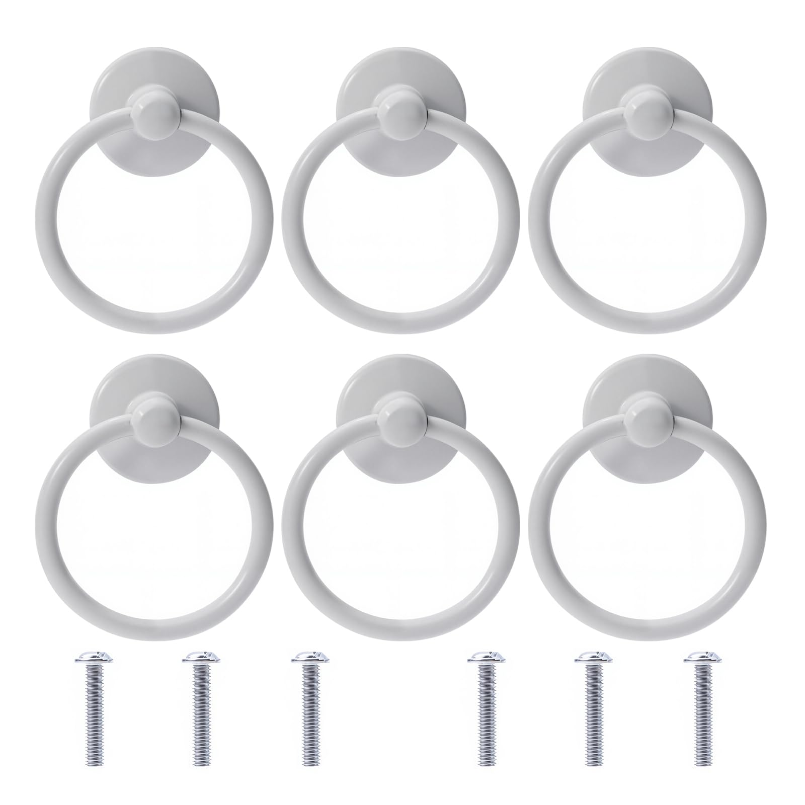 NAKUPENDA Pack of 6 Antique Ring Handles Drawer Vintage Metal Cabinet Knob Knobs for Kitchen Cupboards Wardrobe Drawer (White)