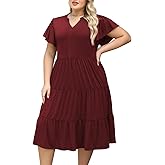 Nemidor Womens Plus Size Summer Midi Dress Tiered Casual Loose Swing Dresses with Ruffle Sleeve and Pocket 16-26