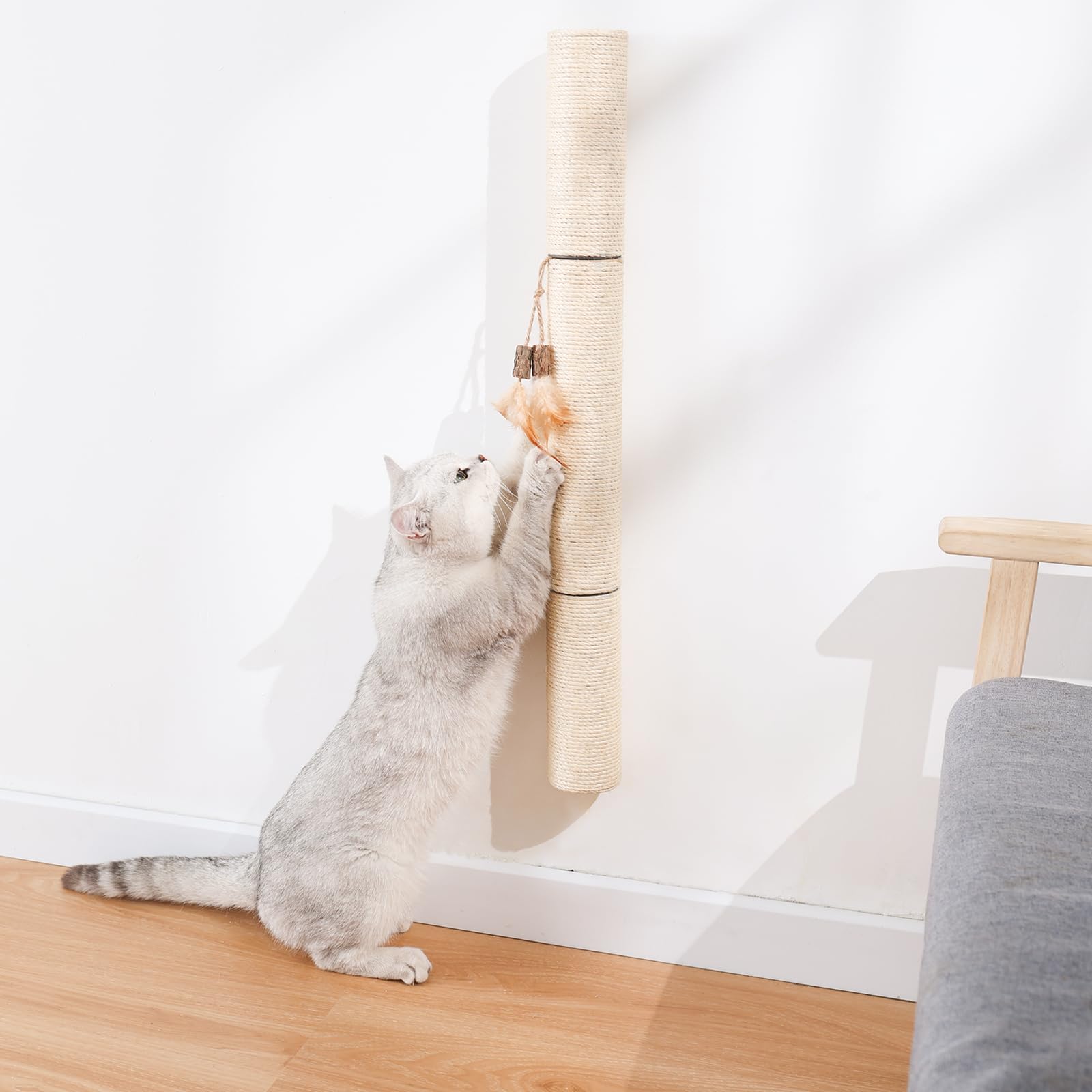 MIUZMORE Cat Scratching Post, Wall-Mounted Scratching Post, Sisal Cat Scratcher, 28.9'' cat scratchers for Indoor Cats