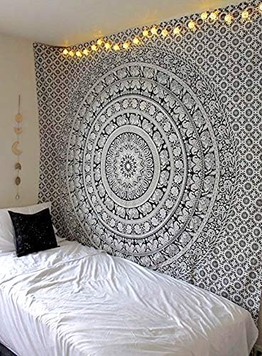 Tapestries - Popular Handicrafts Tapestry Wall Hanging Hippie Mandala Bohemian Hippy Intricate Indian Tapestries Bedspread 90 x 108 Inches (230cm x 270cm) Black & White