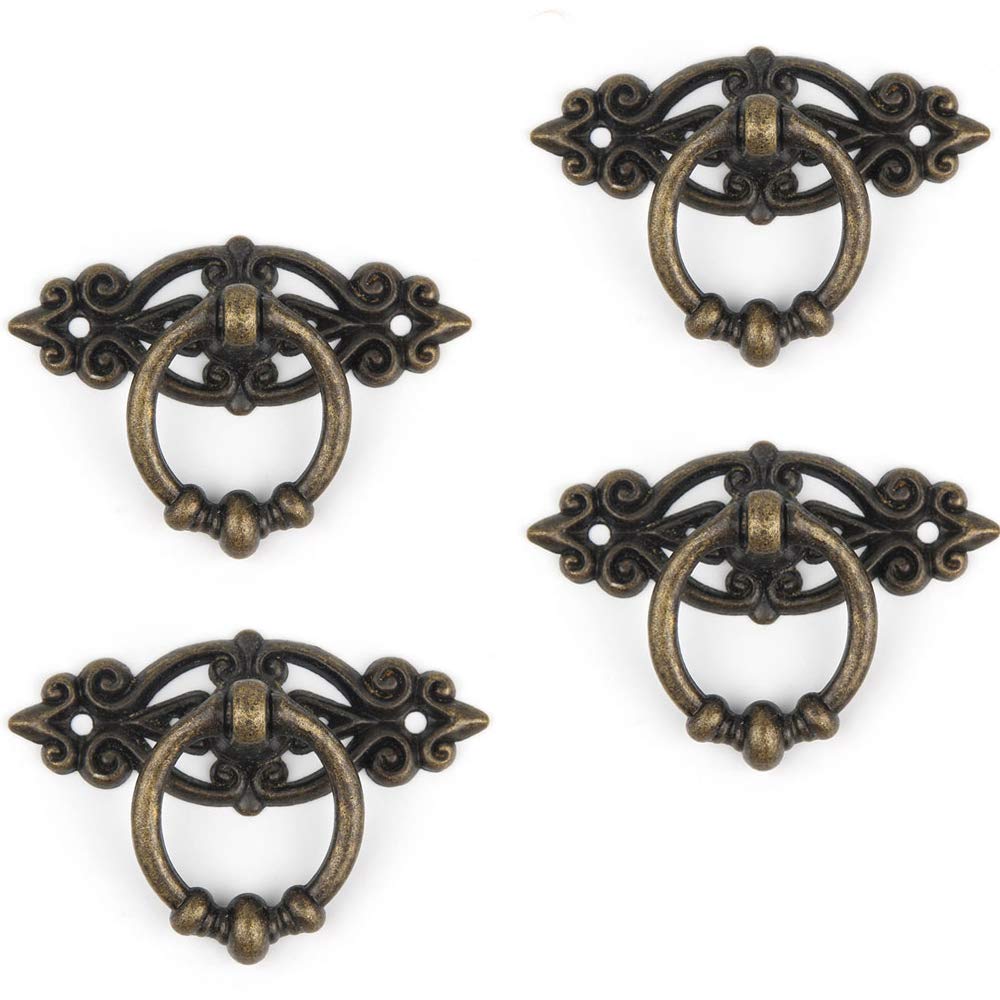 TopHomer 4 Pieces Retro Drawer Pull Handle, Antique Style Kitchen Furniture Cabinet Cupboard Drawer Pull Ring Handle Knob, Vintage Pull Handles Knobs with Screws, 65x46mm, Green Bronze