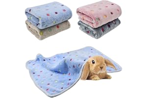 CooShou 4 Pieces of Guinea Pig Blanket, Hamster Fleece Cage Liners Soft Warm Bunny Sleep Bedding Mat Cute Dot Pattern for Guinea Pig Hamster Rabbit Chinchilla Hedgehog (Blue, Pink, White, Grey)